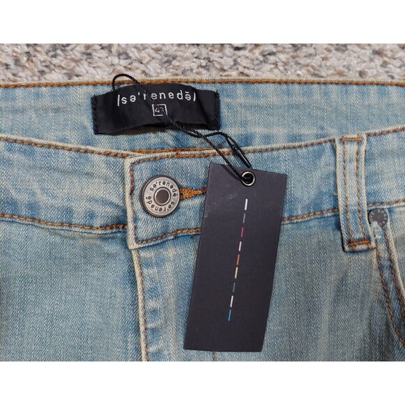 Serenede Men’s 40x32 Light Wash Distressed Slim Straight Leg Jeans Red Stripe - Picture 3 of 10